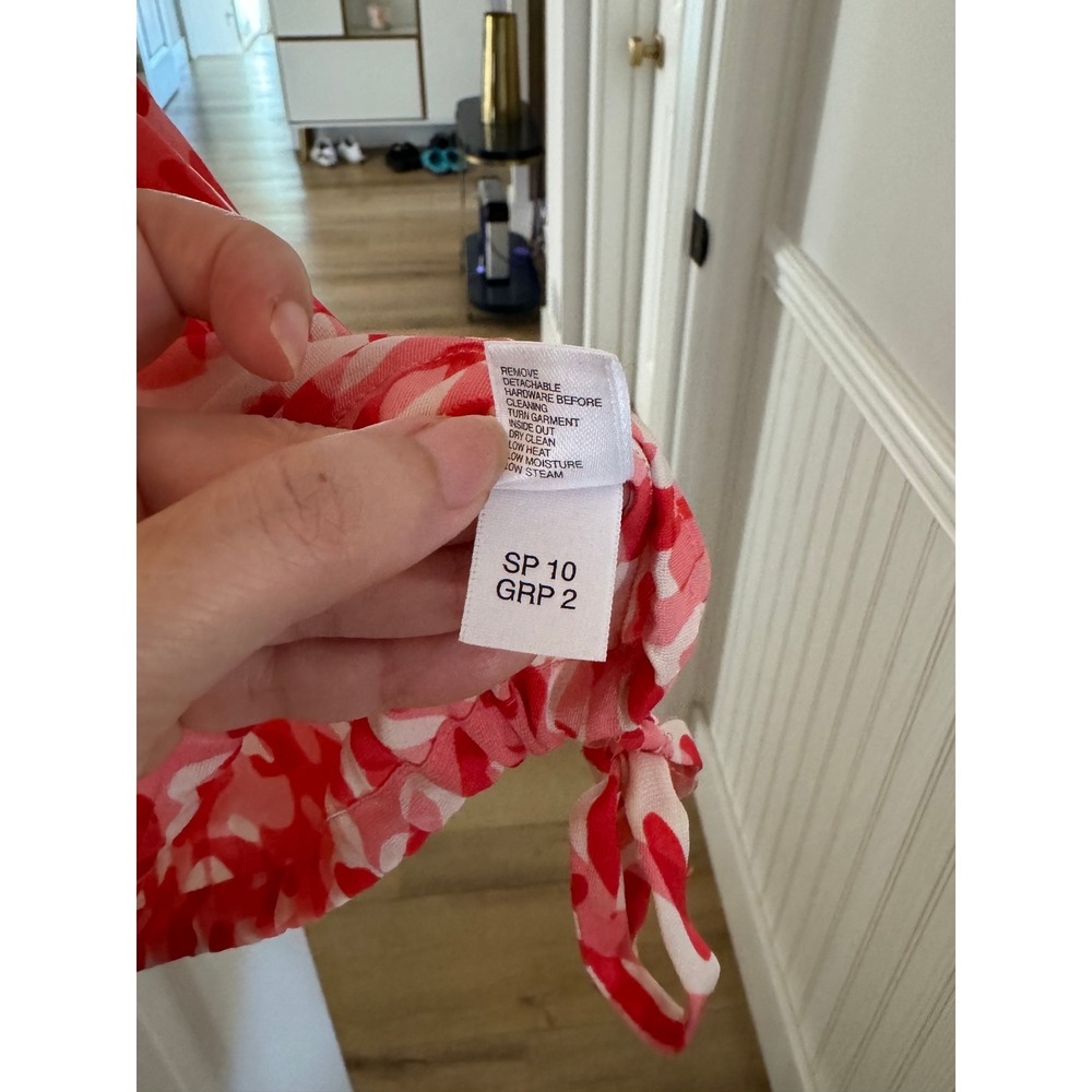 St. John Collection Silk Blend Halter Top Red White Abstract Sleeveless Blouse S - Picture 5 of 5